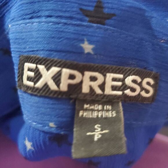 Express Blue Star Print Sheer Blouse Size Small - Picture 7 of 8